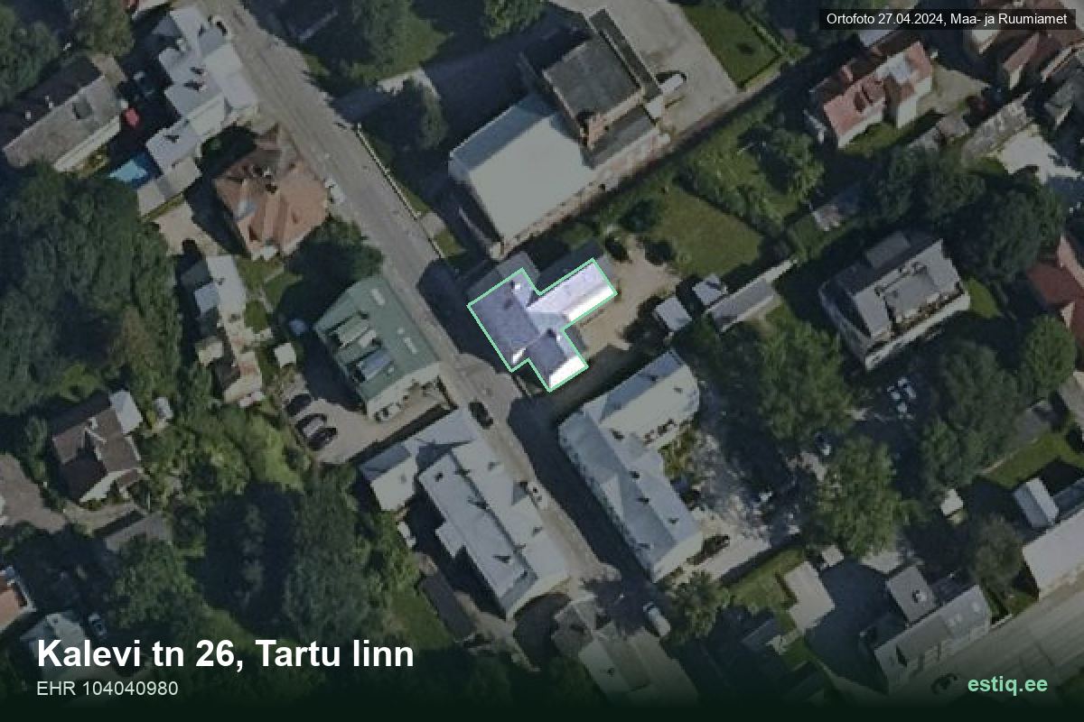 Kalevi tänav 26, Tartu – hoone aerofoto, kontuur ehitisregistri (EHR) andmetest