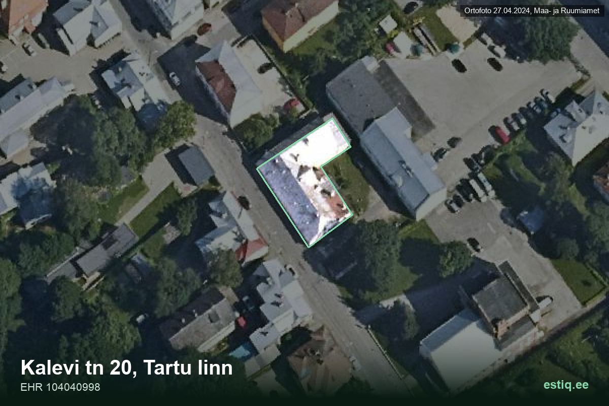 Kalevi tänav 20, Tartu – hoone aerofoto, kontuur ehitisregistri (EHR) andmetest