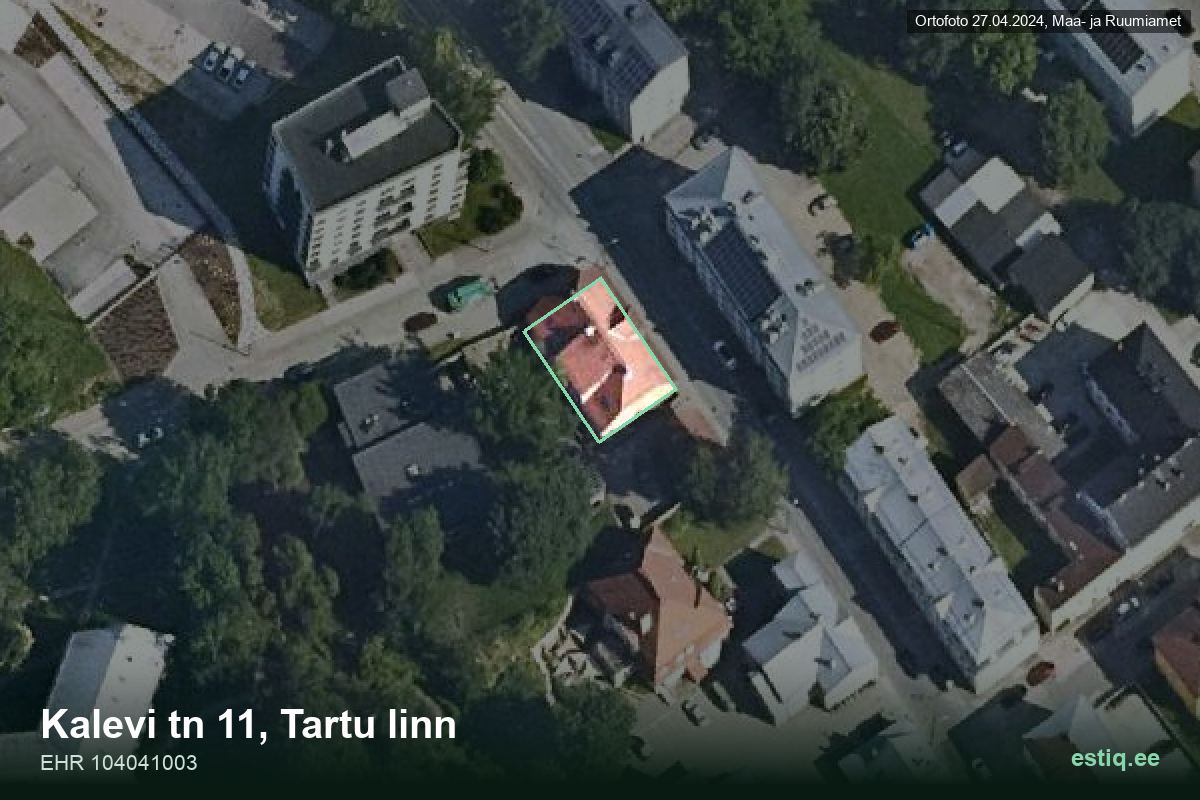 Kalevi tänav 11, Tartu – hoone aerofoto, kontuur ehitisregistri (EHR) andmetest