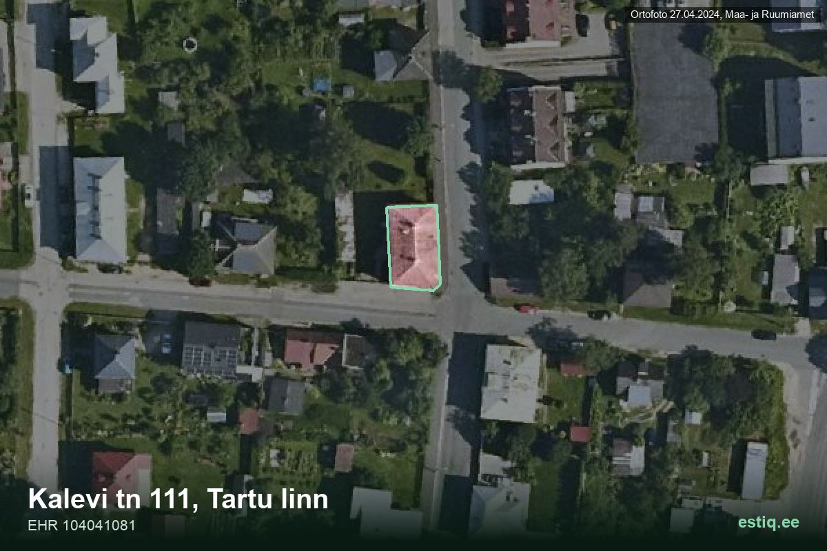 Kalevi tänav 111, Tartu – hoone aerofoto, kontuur ehitisregistri (EHR) andmetest