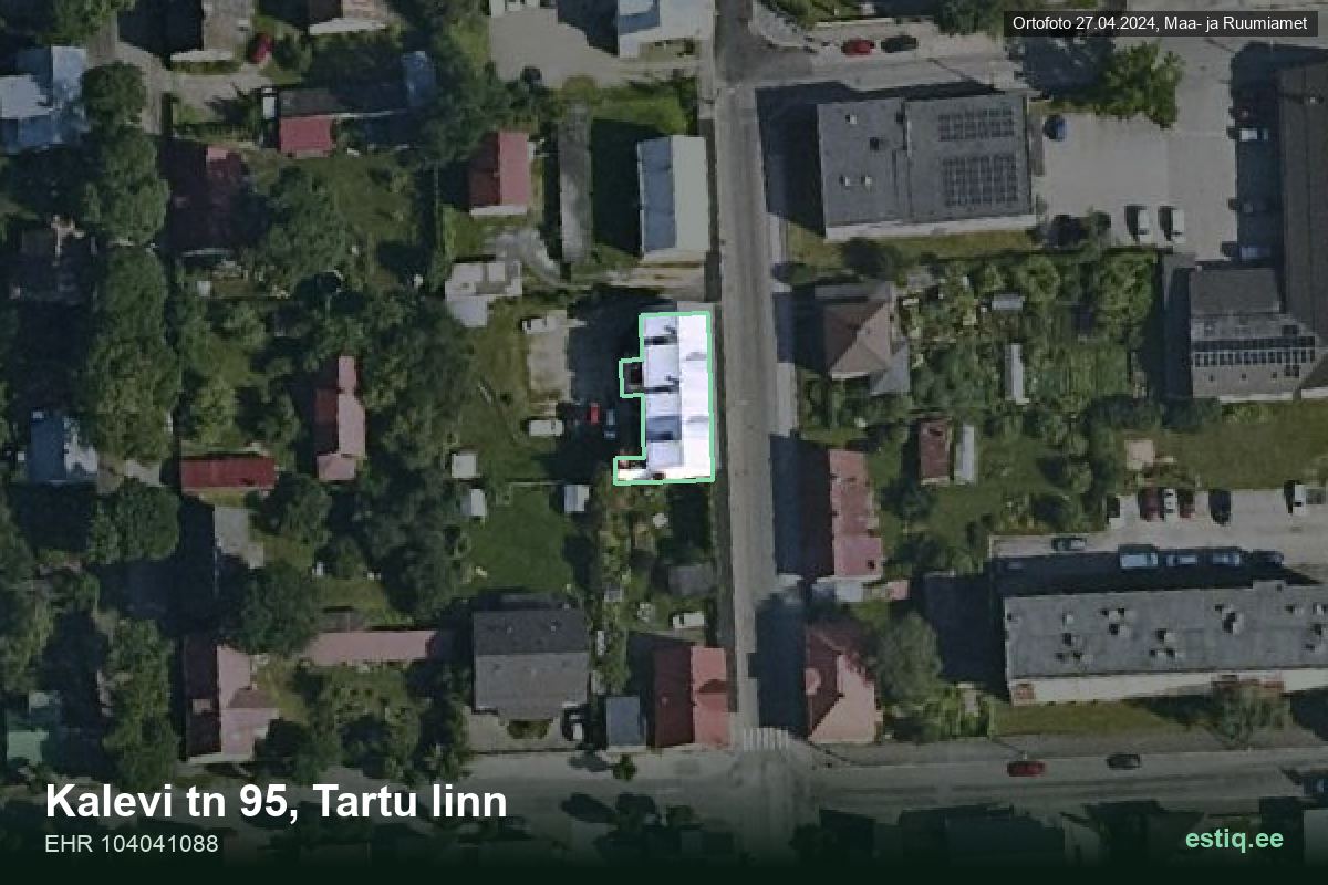 Kalevi tänav 95, Tartu – hoone aerofoto, kontuur ehitisregistri (EHR) andmetest