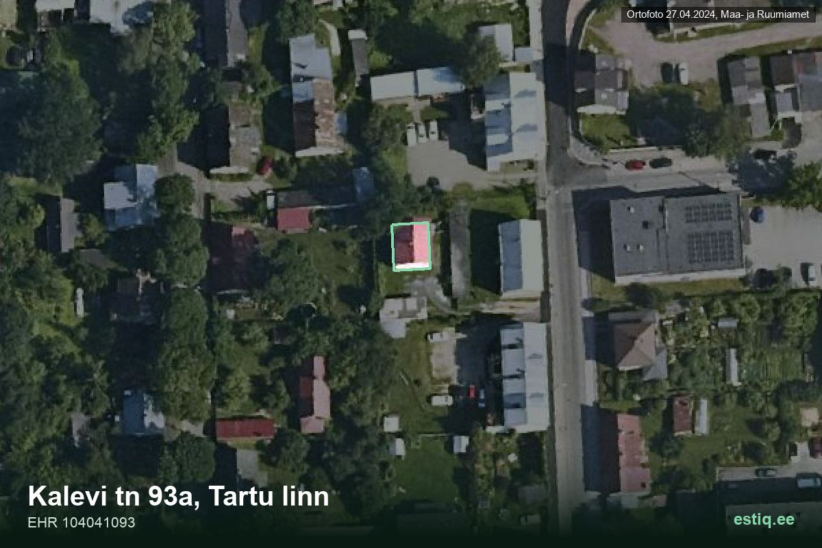 Kalevi tänav 93a, Tartu – hoone aerofoto, kontuur ehitisregistri (EHR) andmetest