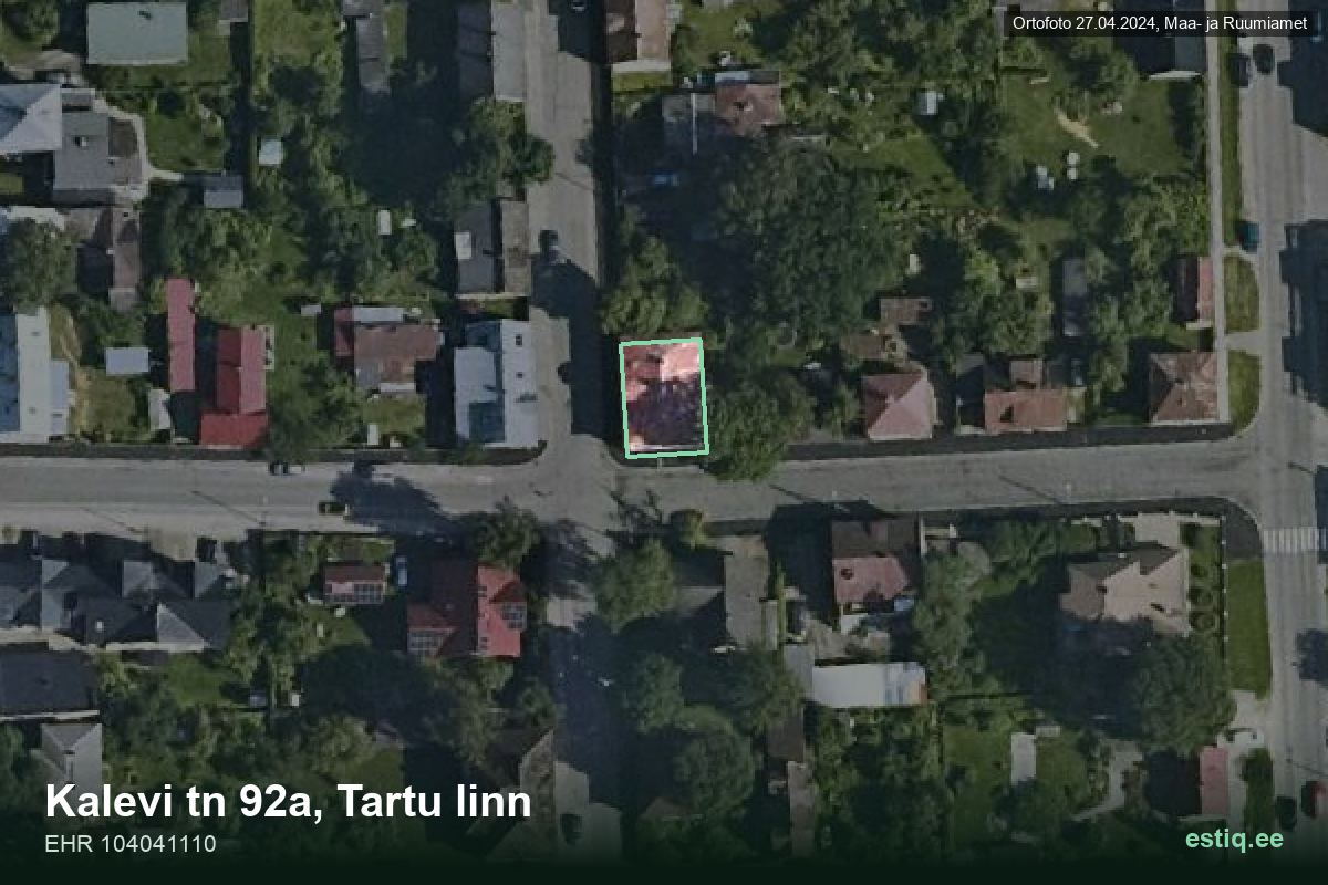 Kalevi tänav 92a, Tartu – hoone aerofoto, kontuur ehitisregistri (EHR) andmetest