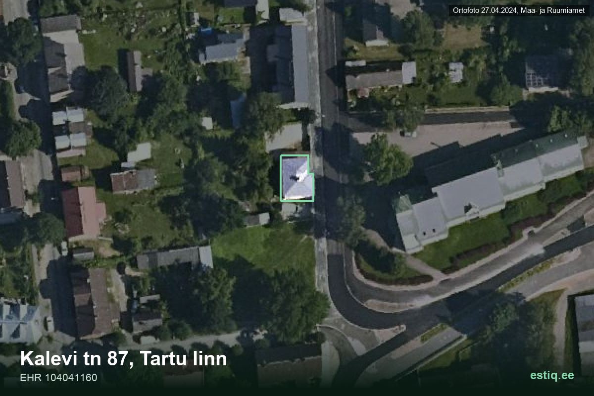 Kalevi tänav 87, Tartu – hoone aerofoto, kontuur ehitisregistri (EHR) andmetest