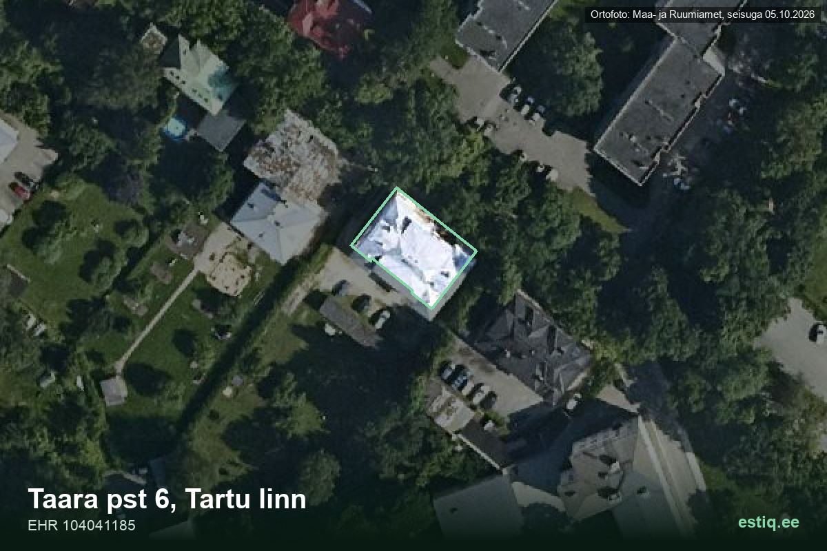 Taara pst 6, Tartu – аэрофото дома, контур по данным регистра строений (EHR)