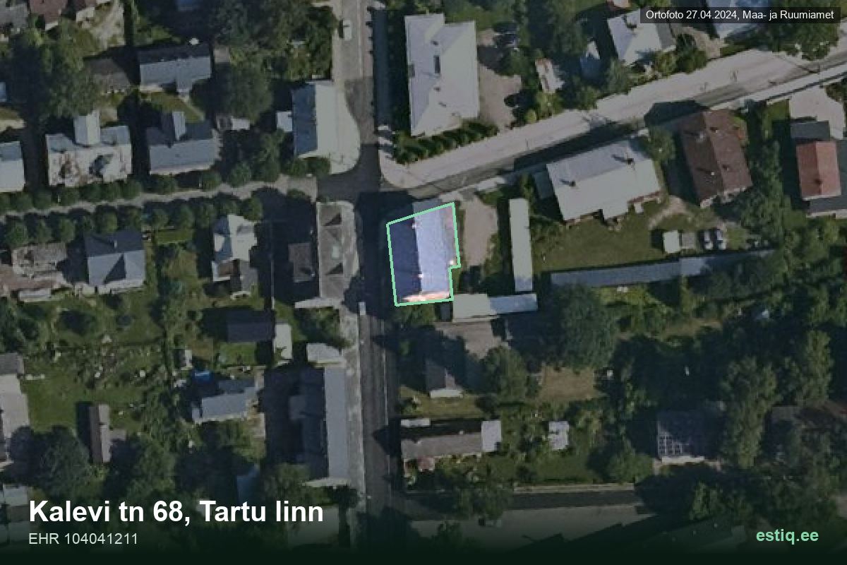 Kalevi tänav 68, Tartu – hoone aerofoto, kontuur ehitisregistri (EHR) andmetest