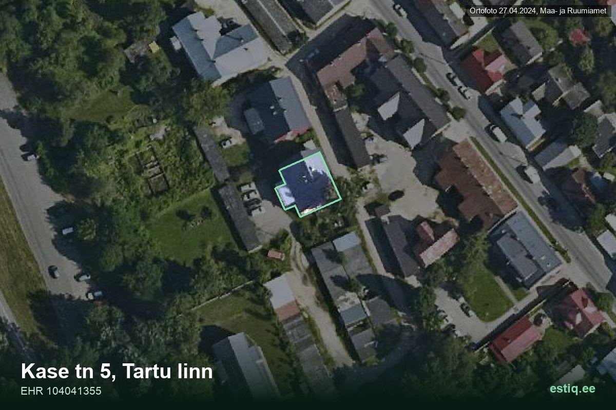 Kase tänav 5, Tartu – hoone aerofoto, kontuur ehitisregistri (EHR) andmetest