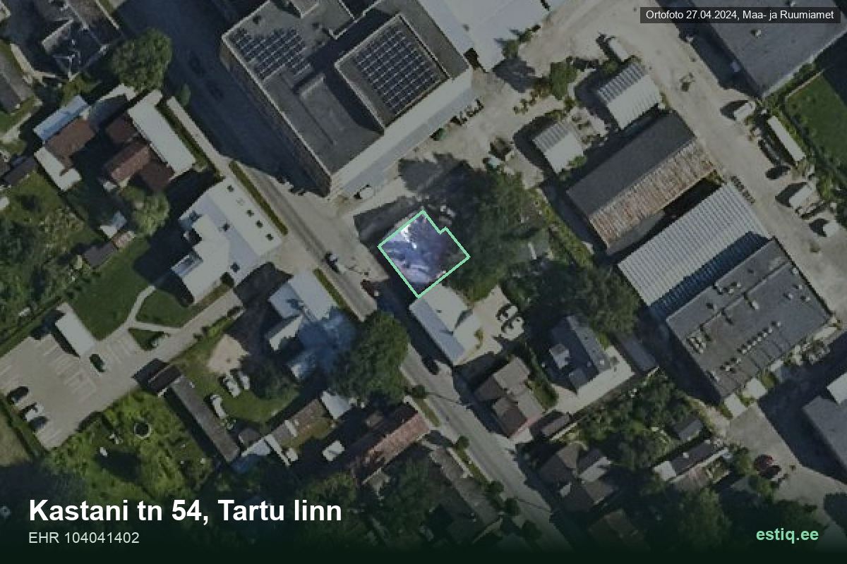Kastani tänav 54, Tartu – hoone aerofoto, kontuur ehitisregistri (EHR) andmetest