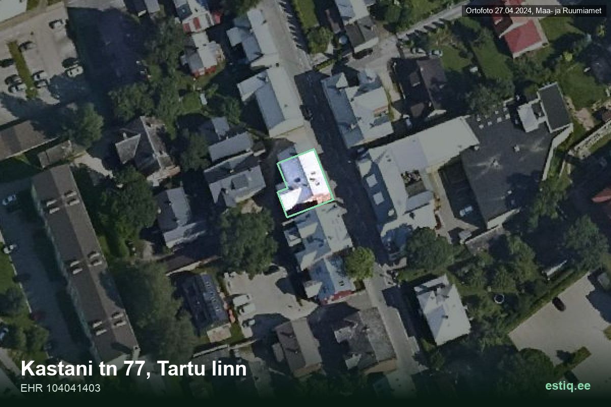 Kastani tänav 77, Tartu – hoone aerofoto, kontuur ehitisregistri (EHR) andmetest
