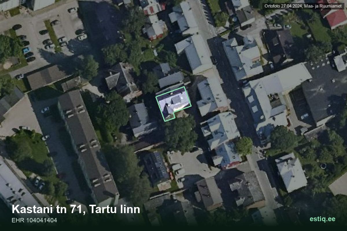 Kastani tänav 71, Tartu – hoone aerofoto, kontuur ehitisregistri (EHR) andmetest