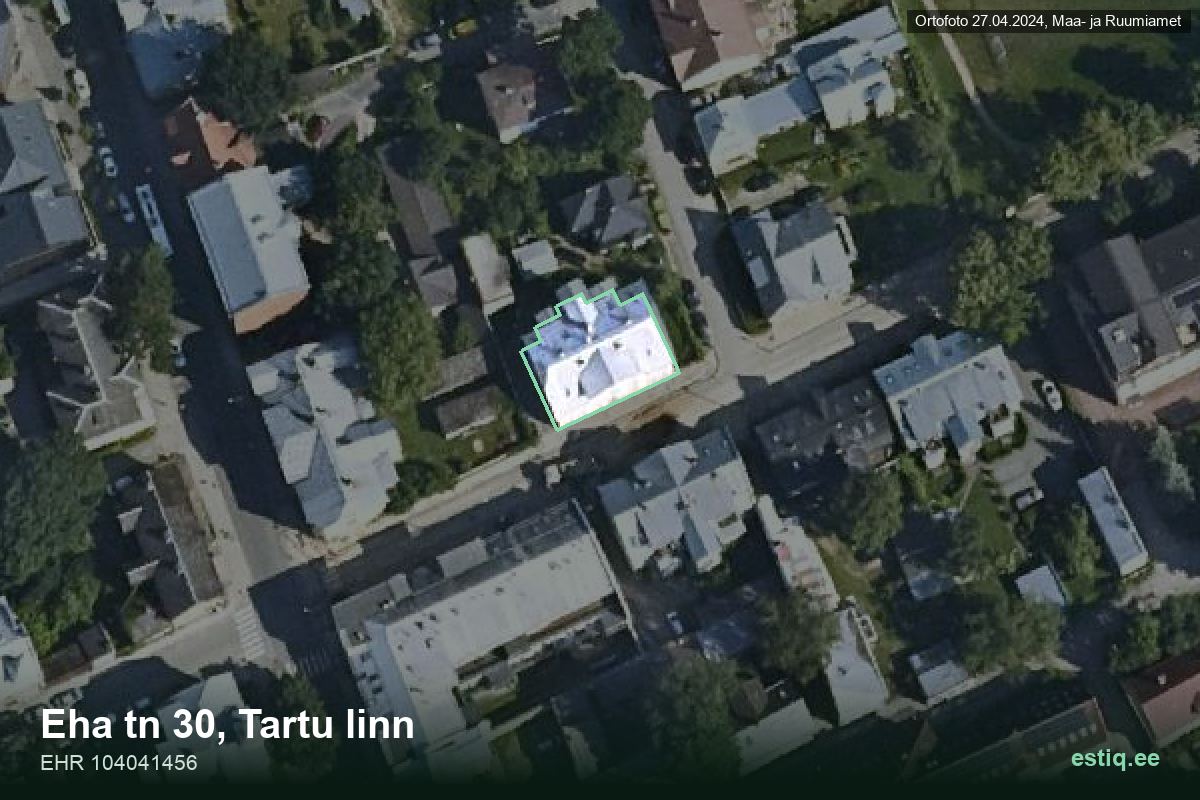 Eha tänav 30, Tartu – hoone aerofoto, kontuur ehitisregistri (EHR) andmetest