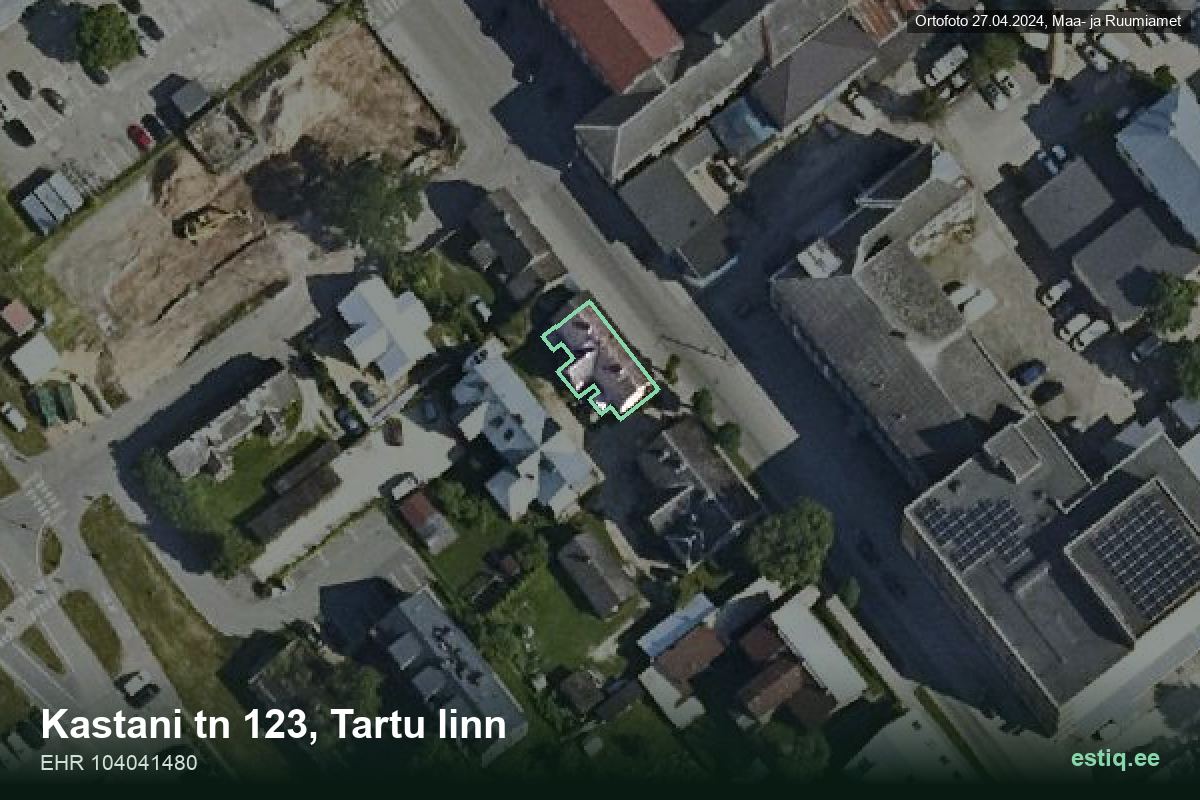 Kastani tänav 123, Tartu – аэрофото дома, контур по данным регистра строений (EHR)