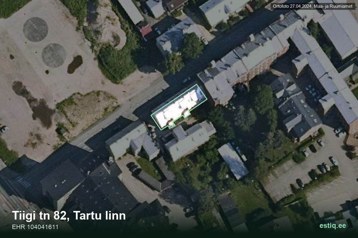 Tiigi tänav 82, Tartu – hoone aerofoto, kontuur ehitisregistri (EHR) andmetest