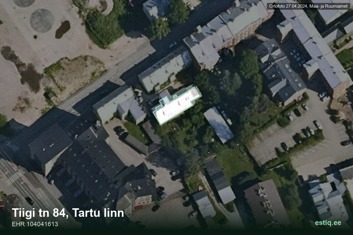 Tiigi tänav 84, Tartu – hoone aerofoto, kontuur ehitisregistri (EHR) andmetest