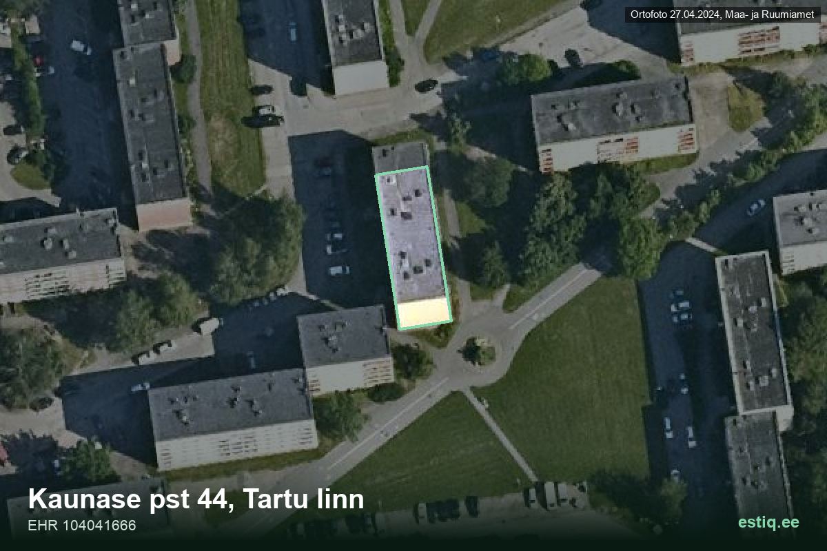 Kaunase pst 44, Tartu – hoone aerofoto, kontuur ehitisregistri (EHR) andmetest