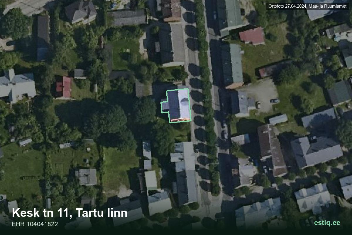 Kesk tänav 11, Tartu – aerial photo of the building, outline from the Building Register (EHR)
