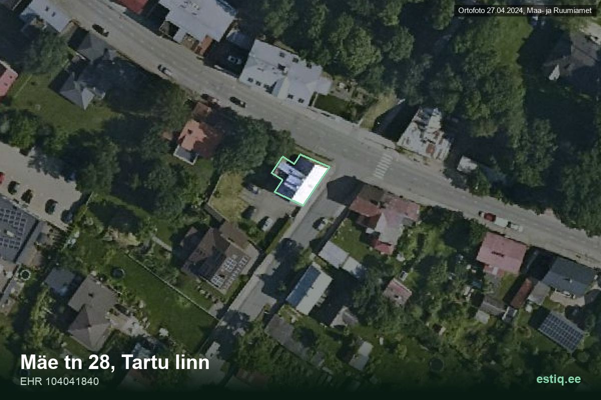 Mäe tänav 28, Tartu – hoone aerofoto, kontuur ehitisregistri (EHR) andmetest