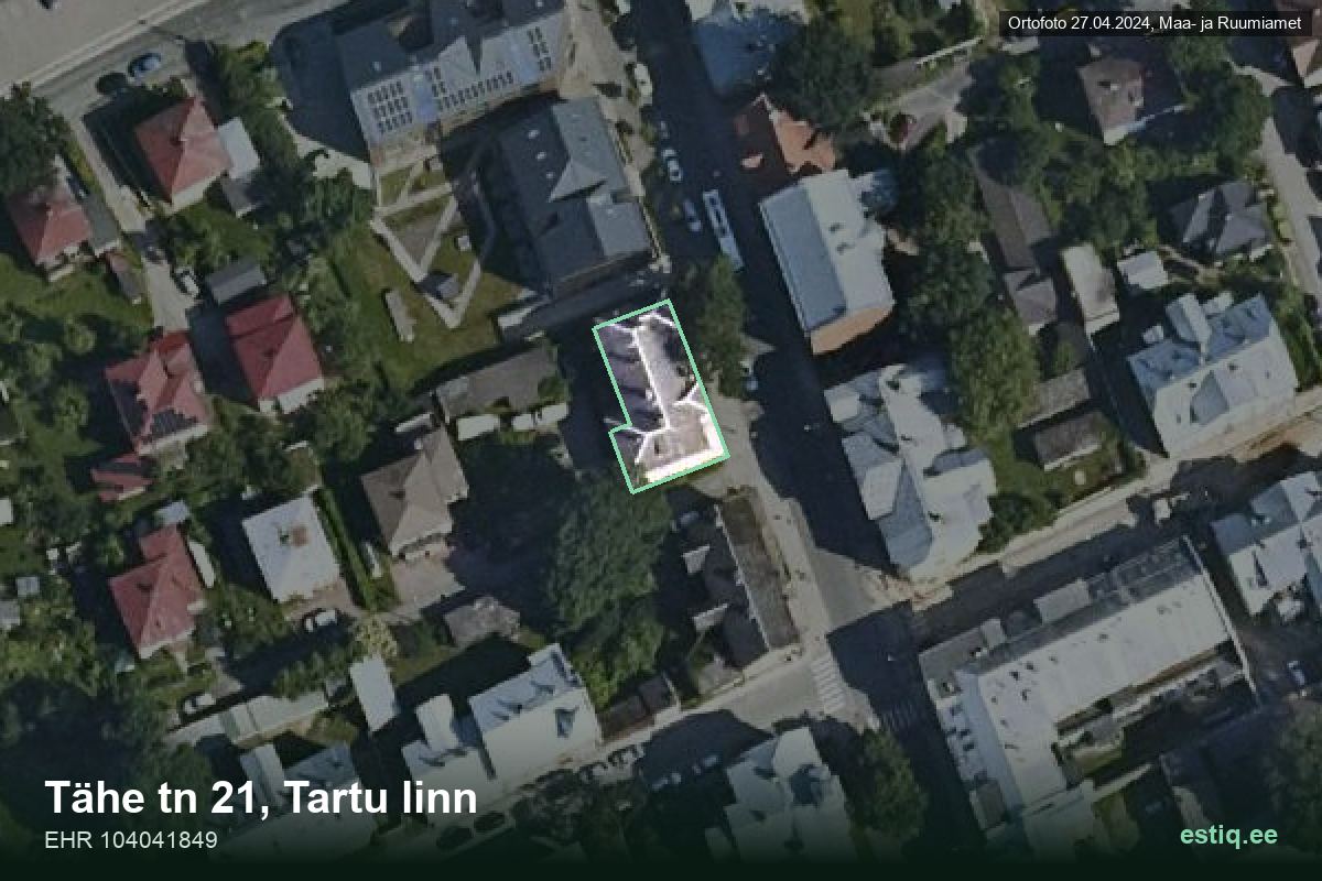 Tähe tänav 21, Tartu – hoone aerofoto, kontuur ehitisregistri (EHR) andmetest