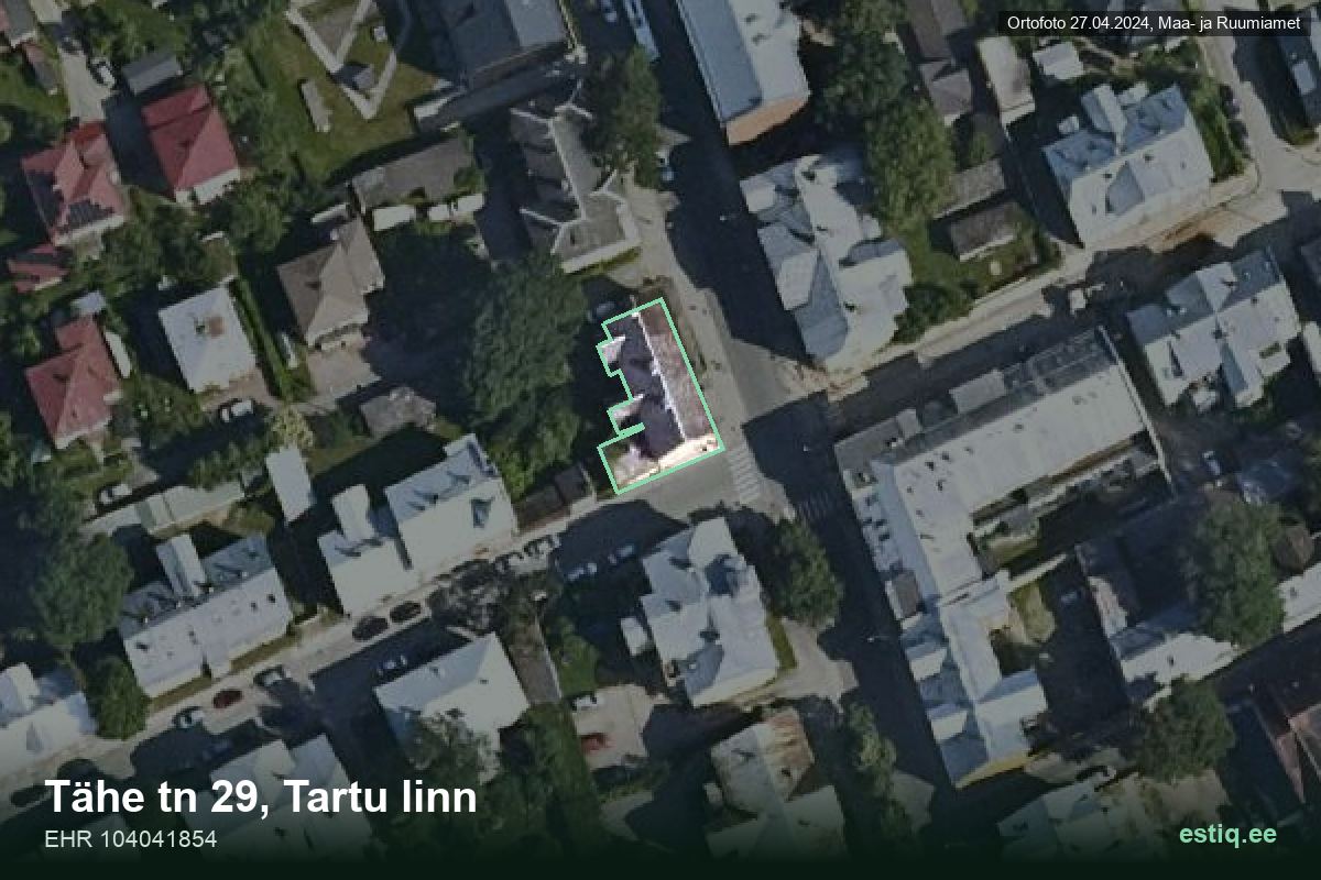 Tähe tänav 29, Tartu – hoone aerofoto, kontuur ehitisregistri (EHR) andmetest