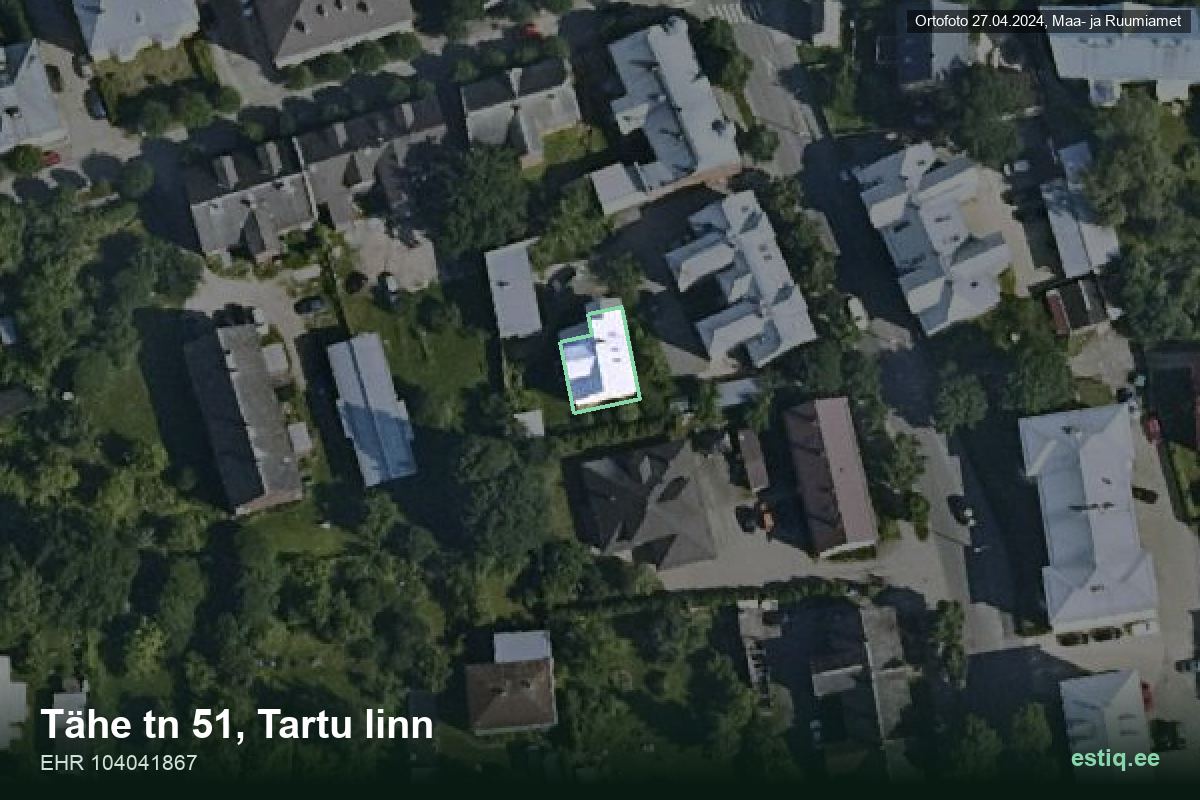 Tähe tänav 51, Tartu – aerial photo of the building, outline from the Building Register (EHR)