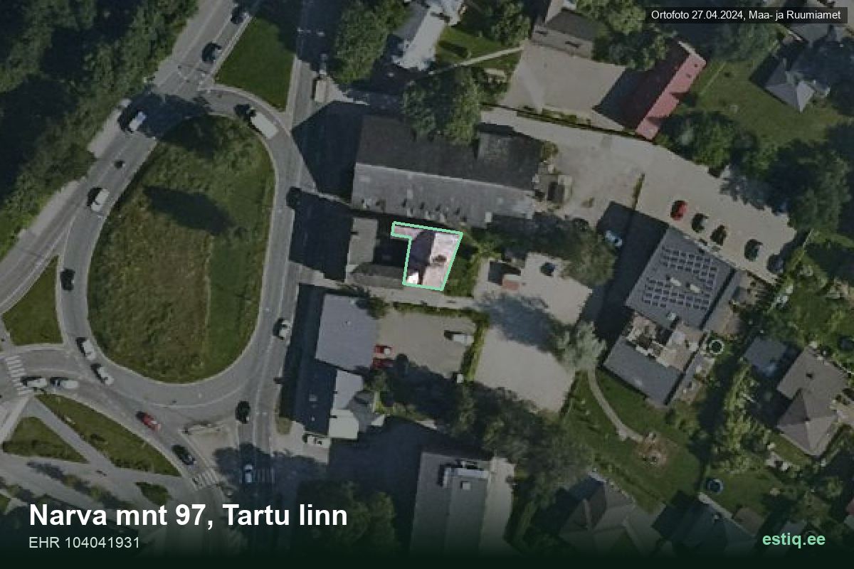 Narva mnt 97, Tartu – аэрофото дома, контур по данным регистра строений (EHR)