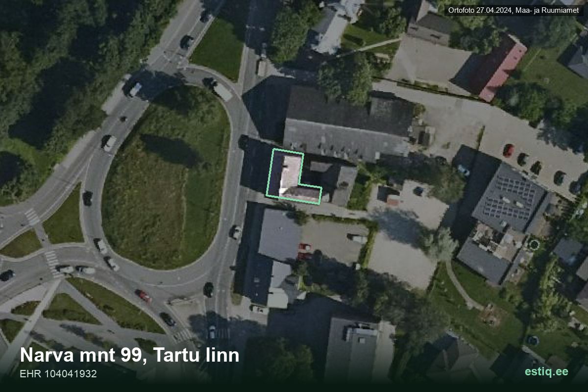 Narva mnt 99, Tartu – aerial photo of the building, outline from the Building Register (EHR)