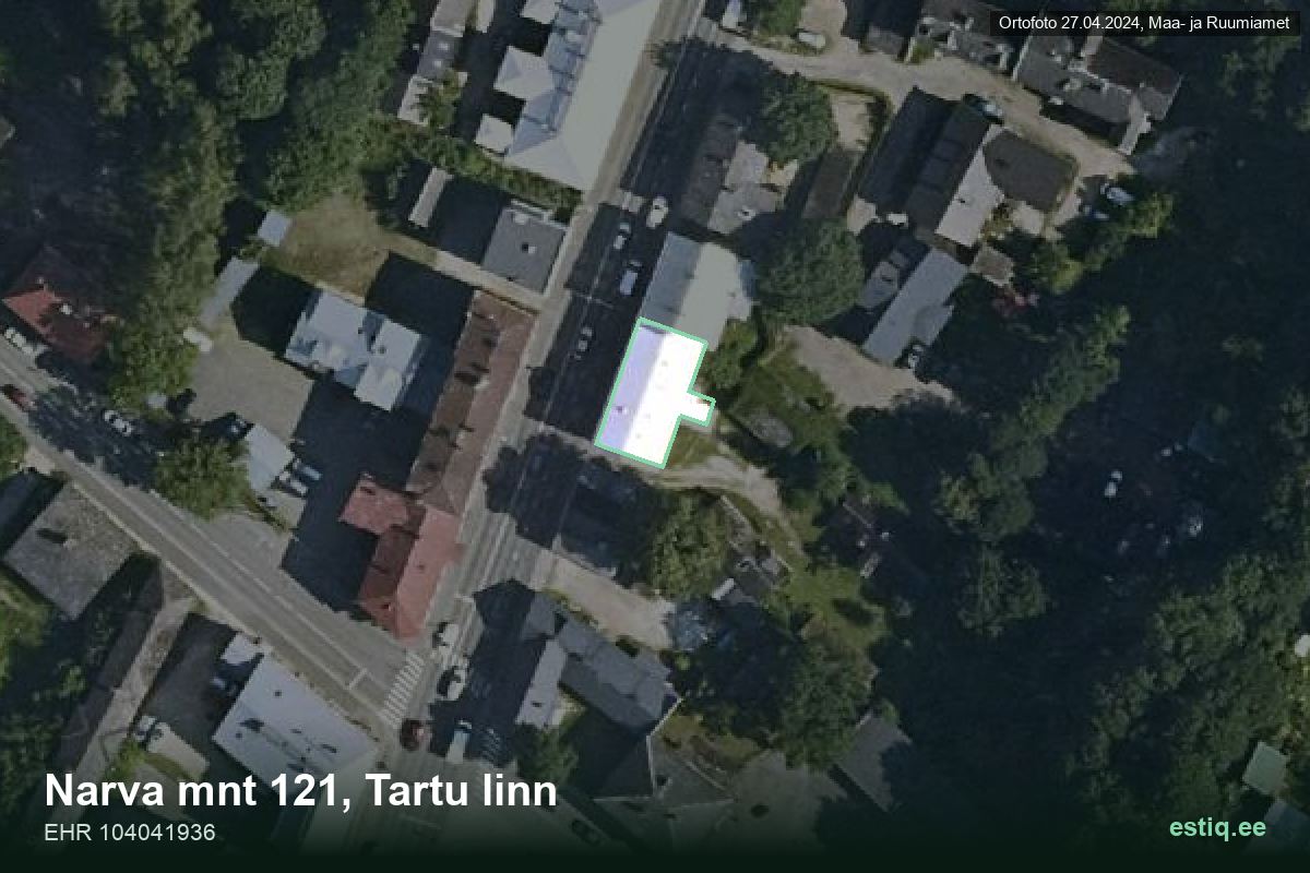 Narva mnt 121, Tartu – hoone aerofoto, kontuur ehitisregistri (EHR) andmetest