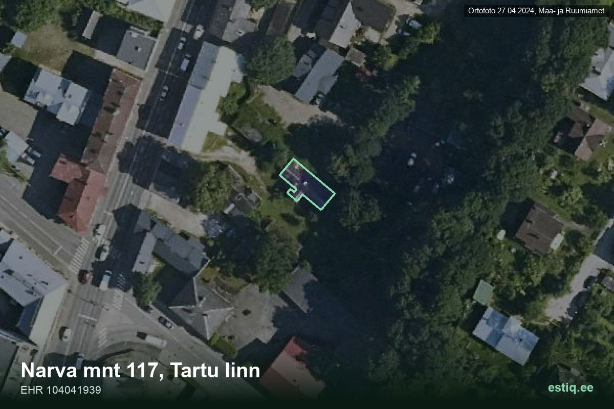 Narva mnt 117, Tartu – hoone aerofoto, kontuur ehitisregistri (EHR) andmetest