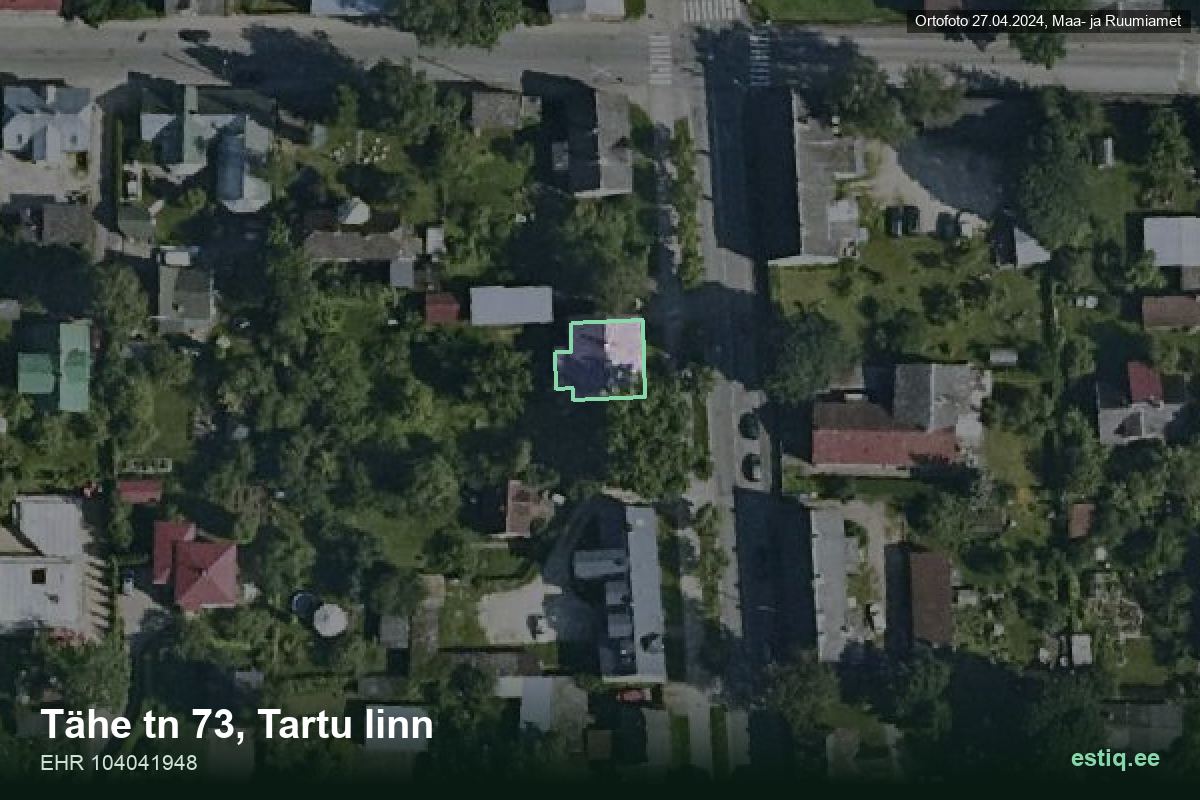 Tähe tänav 73, Tartu – hoone aerofoto, kontuur ehitisregistri (EHR) andmetest