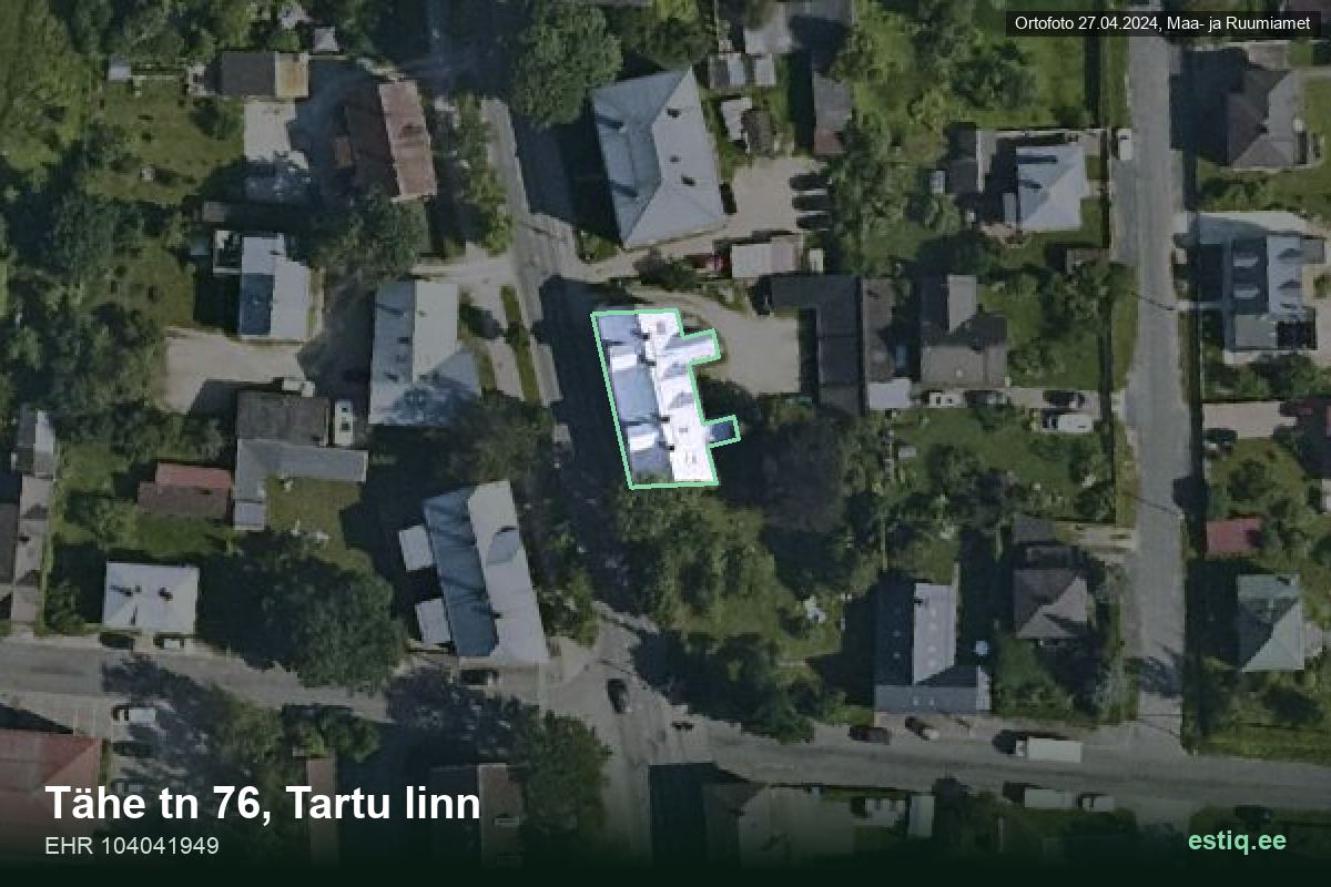 Tähe tänav 76, Tartu – hoone aerofoto, kontuur ehitisregistri (EHR) andmetest