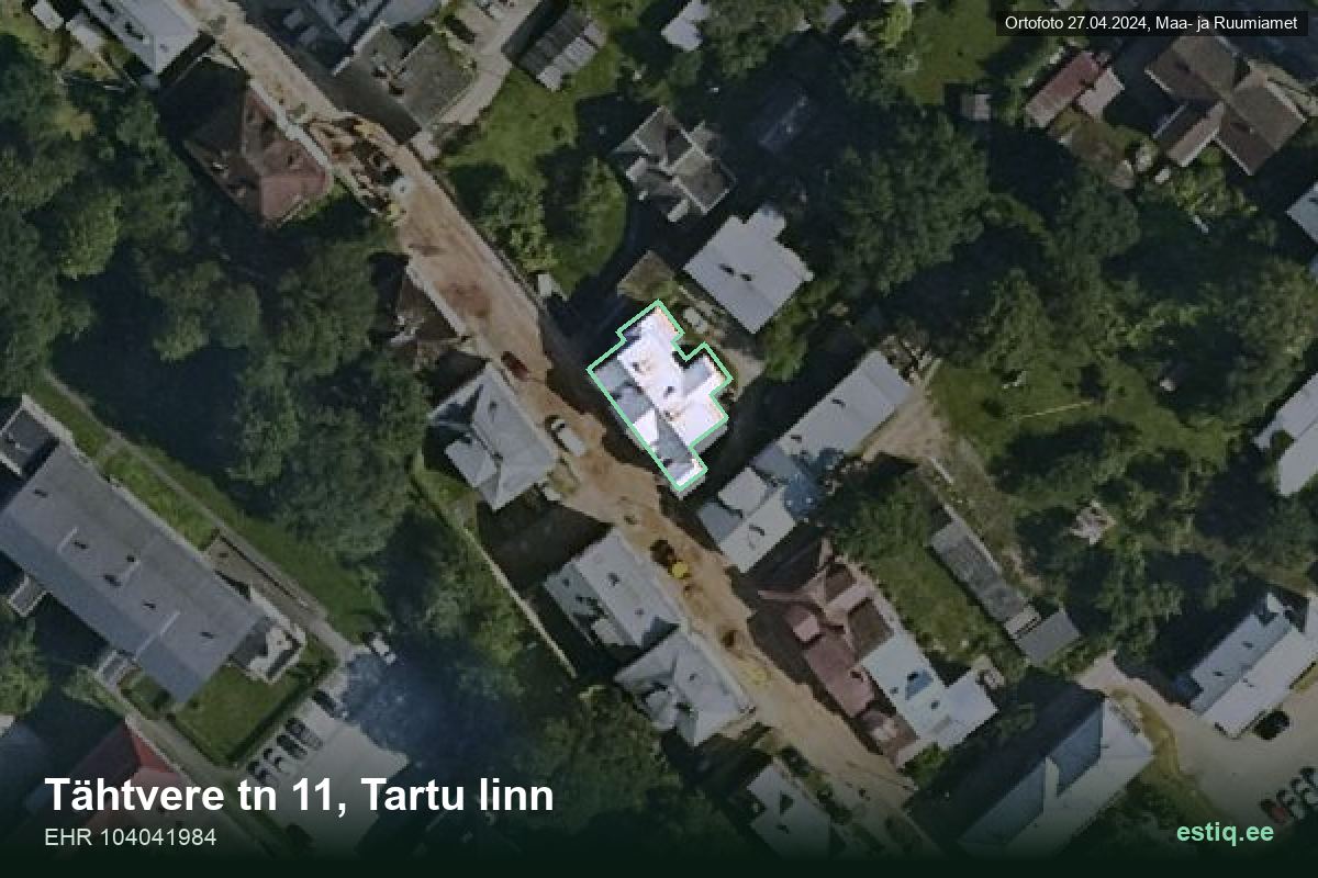 Tähtvere tänav 11, Tartu – ilmakuva rakennuksesta, ääriviiva rakennusrekisteristä (EHR)