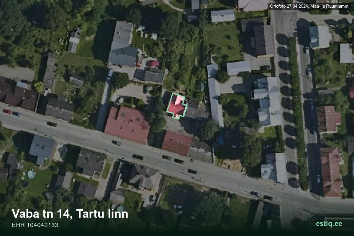 Vaba tänav 14, Tartu – hoone aerofoto, kontuur ehitisregistri (EHR) andmetest