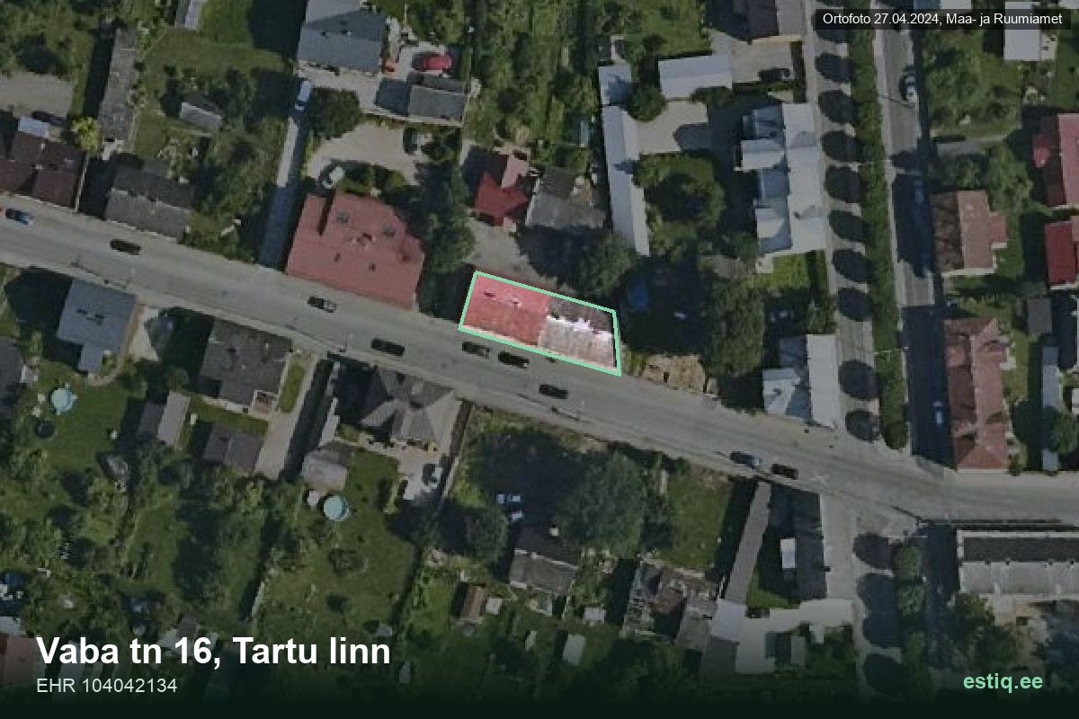 Vaba tänav 16, Tartu – hoone aerofoto, kontuur ehitisregistri (EHR) andmetest