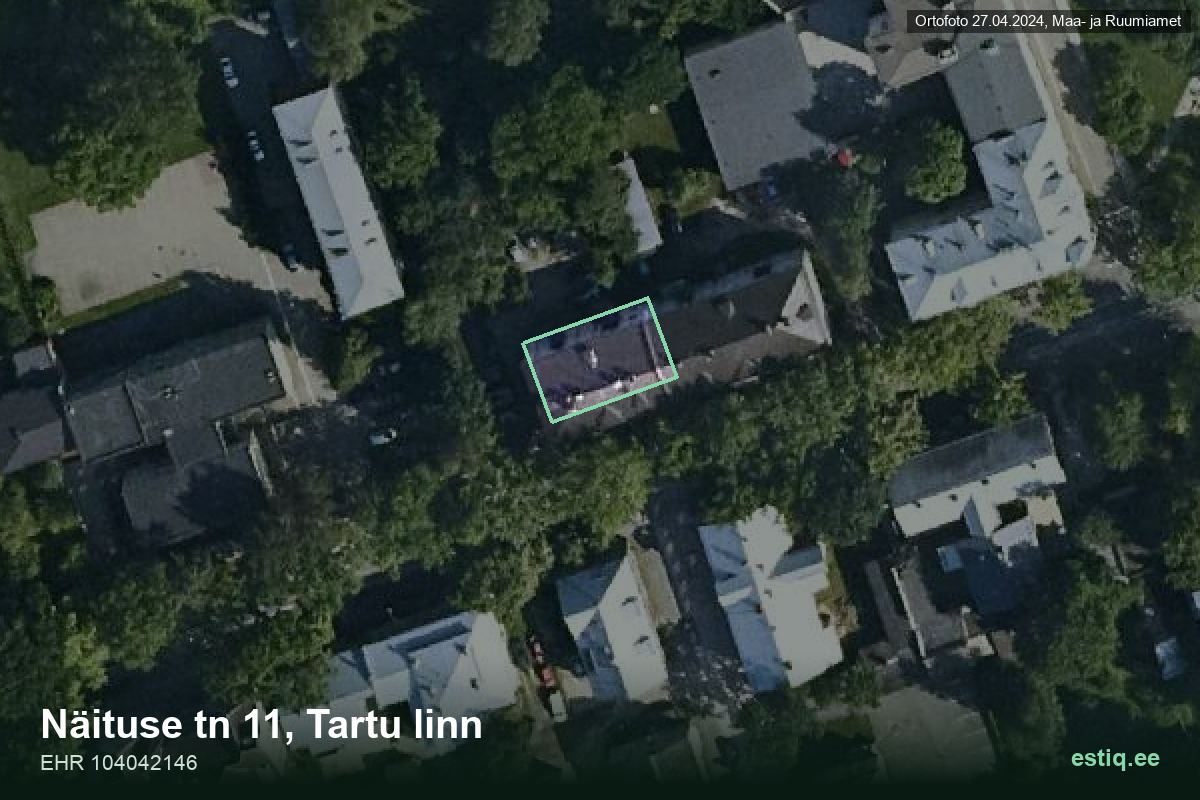 Näituse tänav 11, Tartu – hoone aerofoto, kontuur ehitisregistri (EHR) andmetest