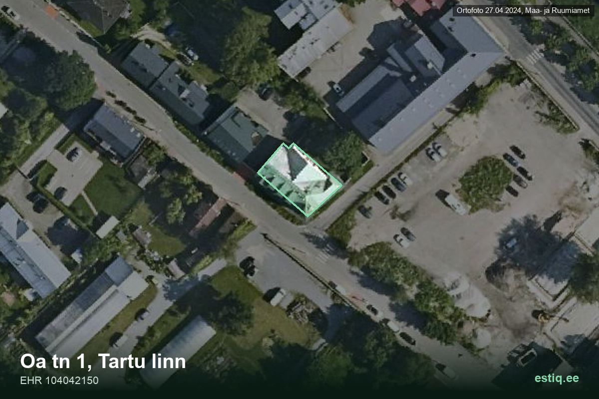 Oa tänav 1, Tartu – hoone aerofoto, kontuur ehitisregistri (EHR) andmetest