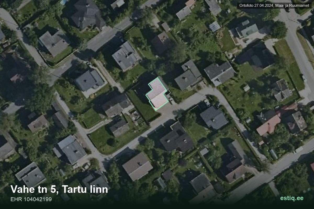 Vahe tänav 5, Tartu – hoone aerofoto, kontuur ehitisregistri (EHR) andmetest