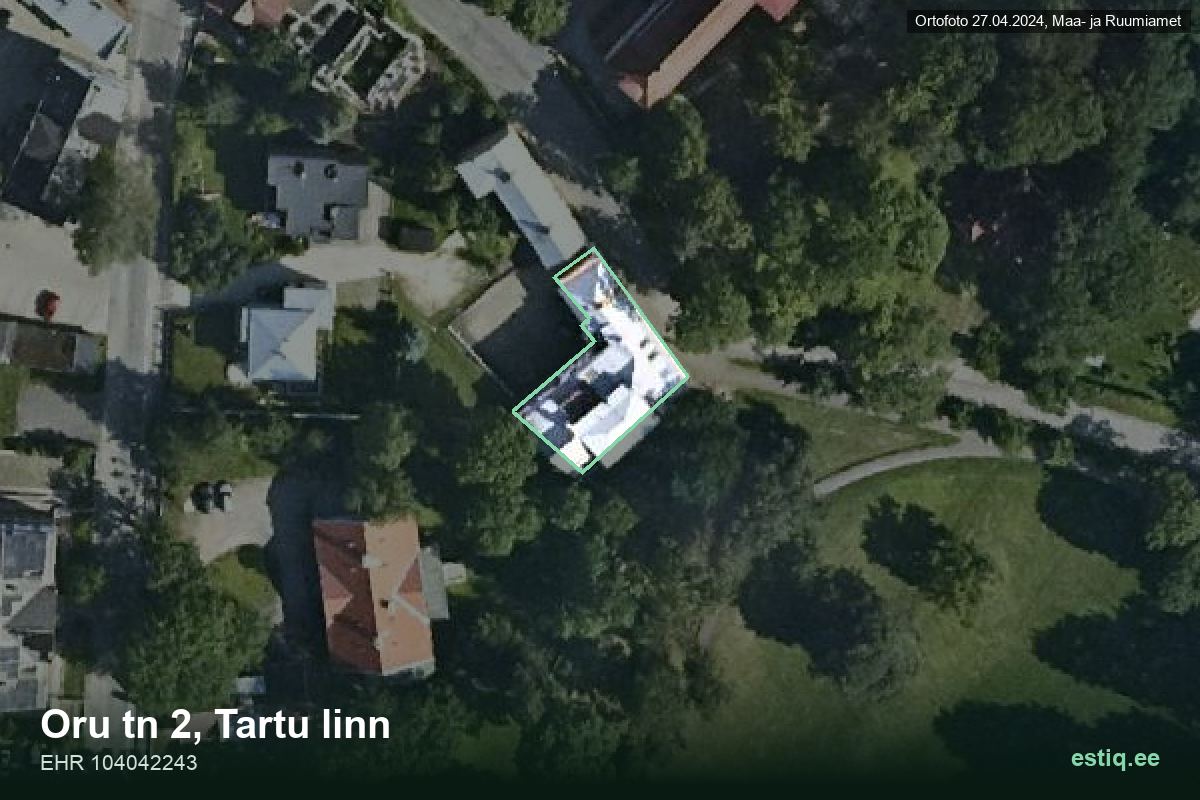 Oru tänav 2, Tartu – hoone aerofoto, kontuur ehitisregistri (EHR) andmetest