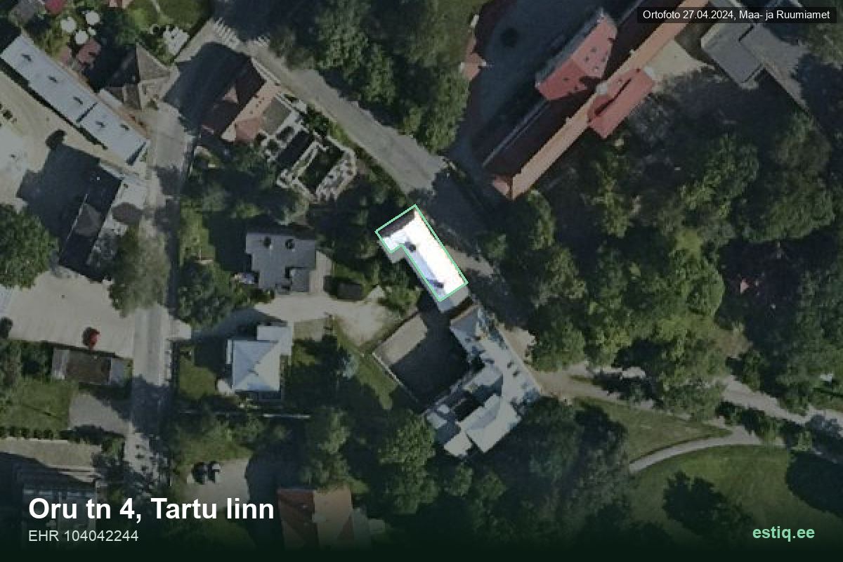 Oru tänav 4, Tartu – ilmakuva rakennuksesta, ääriviiva rakennusrekisteristä (EHR)