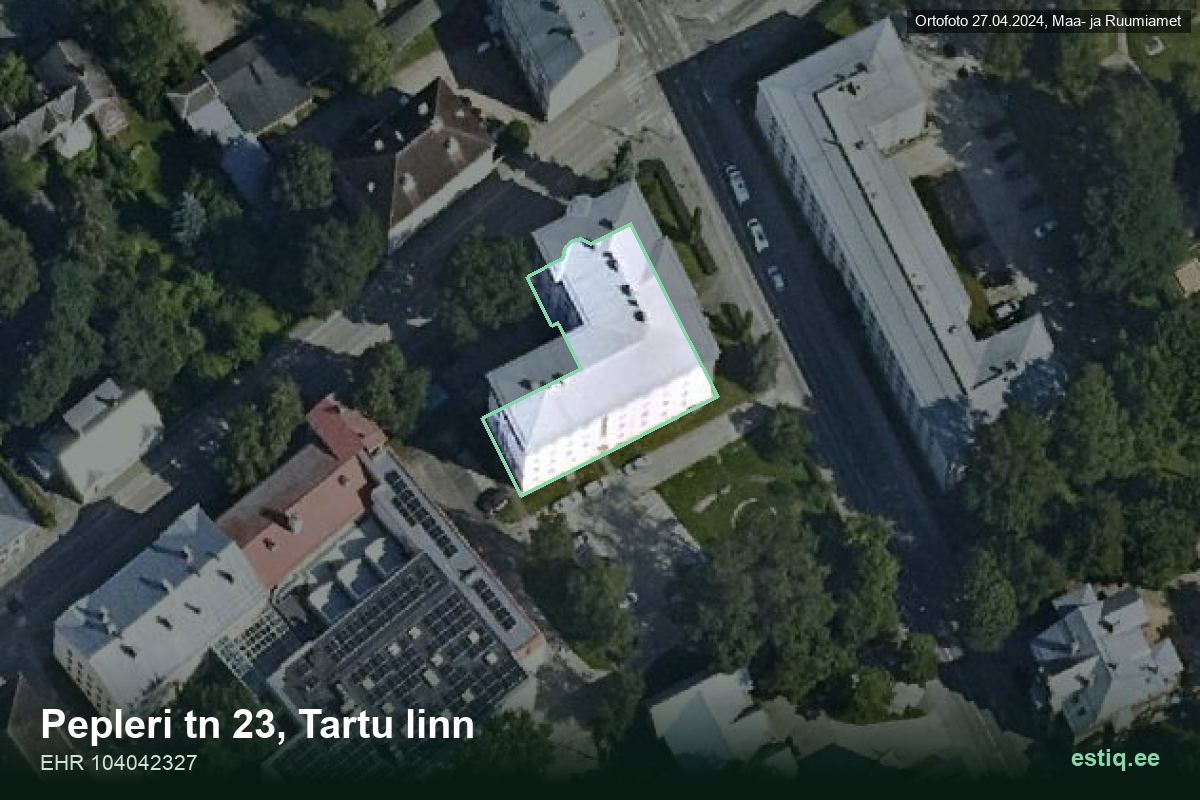 Pepleri tänav 23, Tartu – ilmakuva rakennuksesta, ääriviiva rakennusrekisteristä (EHR)