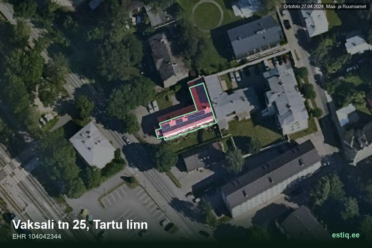 Vaksali tänav 25, Tartu – hoone aerofoto, kontuur ehitisregistri (EHR) andmetest