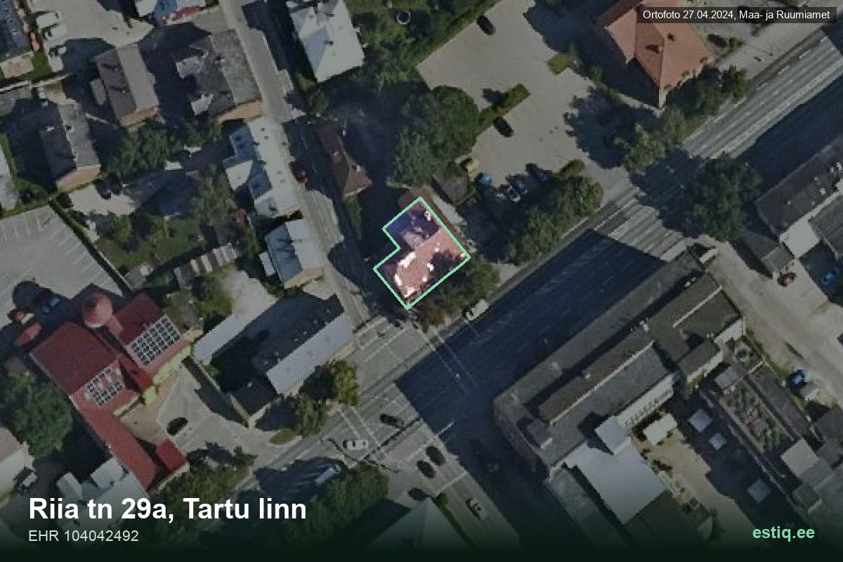 Riia tänav 29a, Tartu – hoone aerofoto, kontuur ehitisregistri (EHR) andmetest