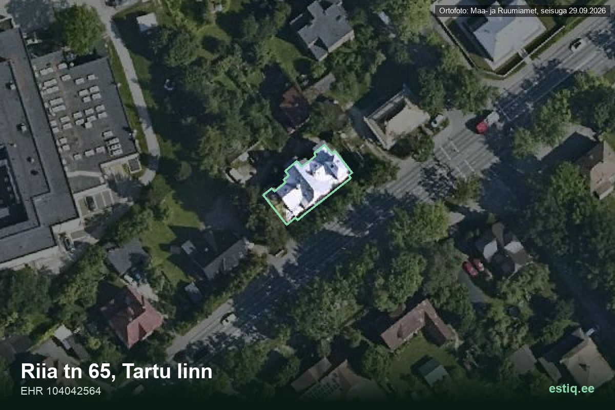 Riia tänav 65, Tartu – hoone aerofoto, kontuur ehitisregistri (EHR) andmetest