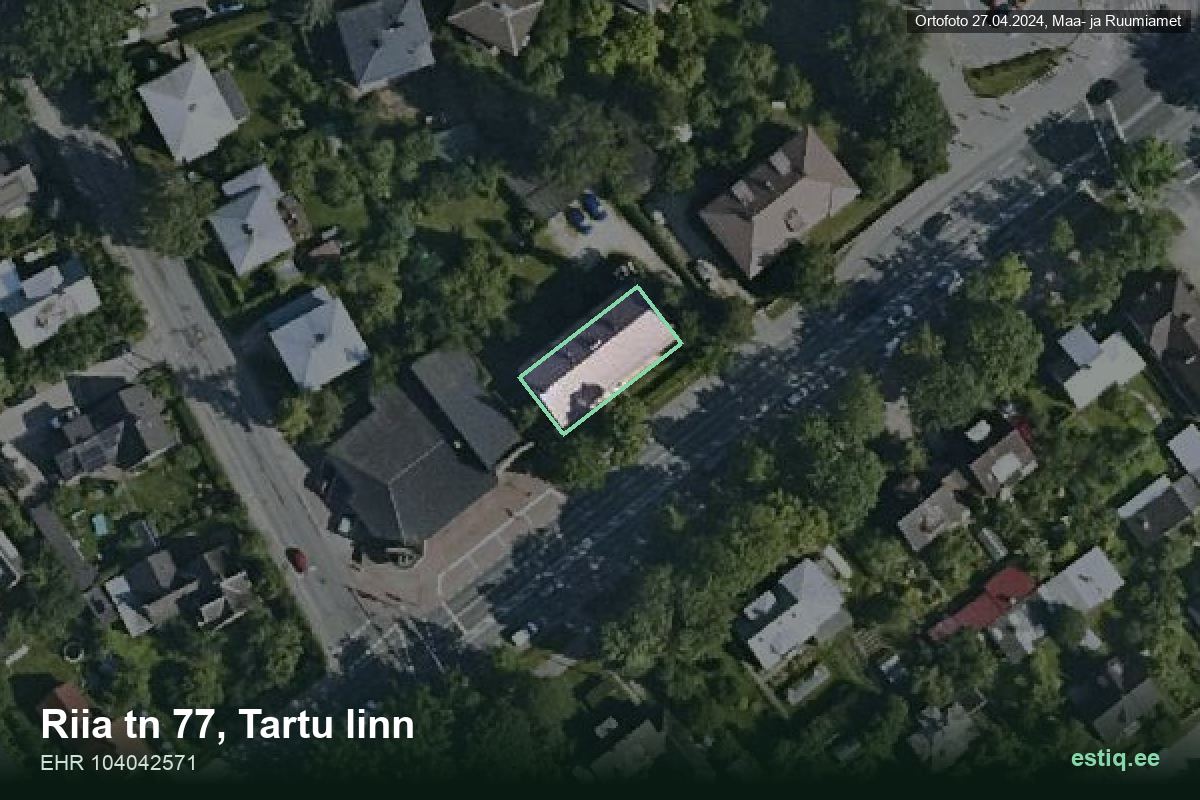 Riia tänav 77, Tartu – hoone aerofoto, kontuur ehitisregistri (EHR) andmetest