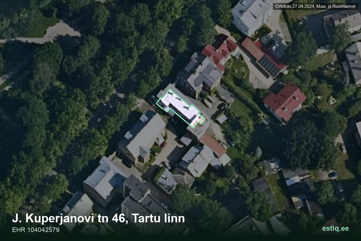 Kuperjanovi tänav 46, Tartu – hoone aerofoto, kontuur ehitisregistri (EHR) andmetest