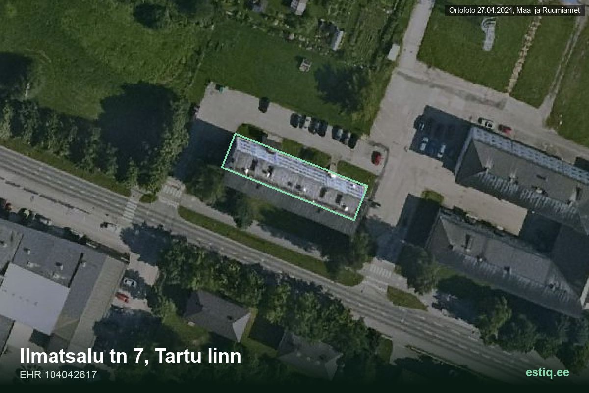 Ilmatsalu tänav 7, Tartu – ilmakuva rakennuksesta, ääriviiva rakennusrekisteristä (EHR)