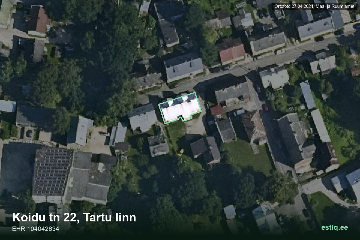 Koidu tänav 22, Tartu – hoone aerofoto, kontuur ehitisregistri (EHR) andmetest