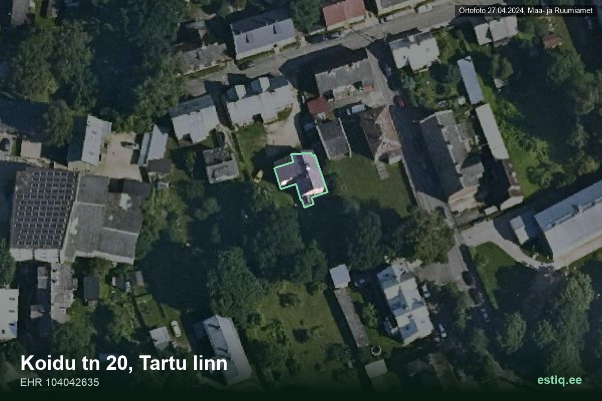 Koidu tänav 20, Tartu – hoone aerofoto, kontuur ehitisregistri (EHR) andmetest
