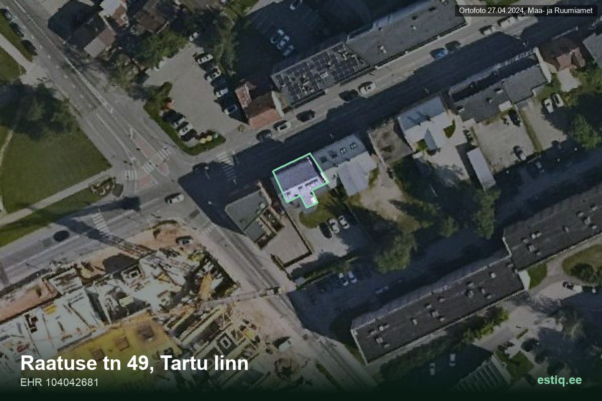 Raatuse tänav 49, Tartu – ilmakuva rakennuksesta, ääriviiva rakennusrekisteristä (EHR)