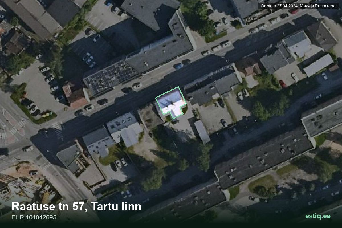 Raatuse tänav 57, Tartu – hoone aerofoto, kontuur ehitisregistri (EHR) andmetest