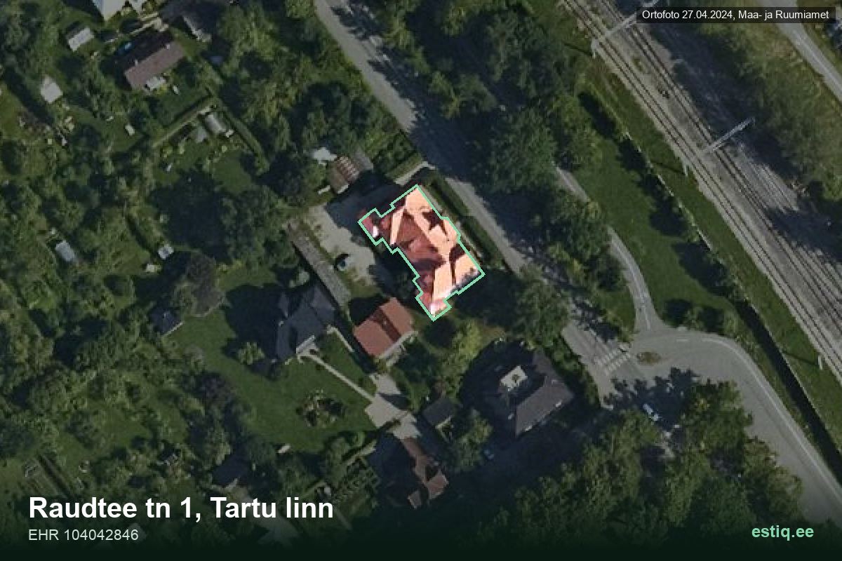 Raudtee tänav 1, Tartu – hoone aerofoto, kontuur ehitisregistri (EHR) andmetest